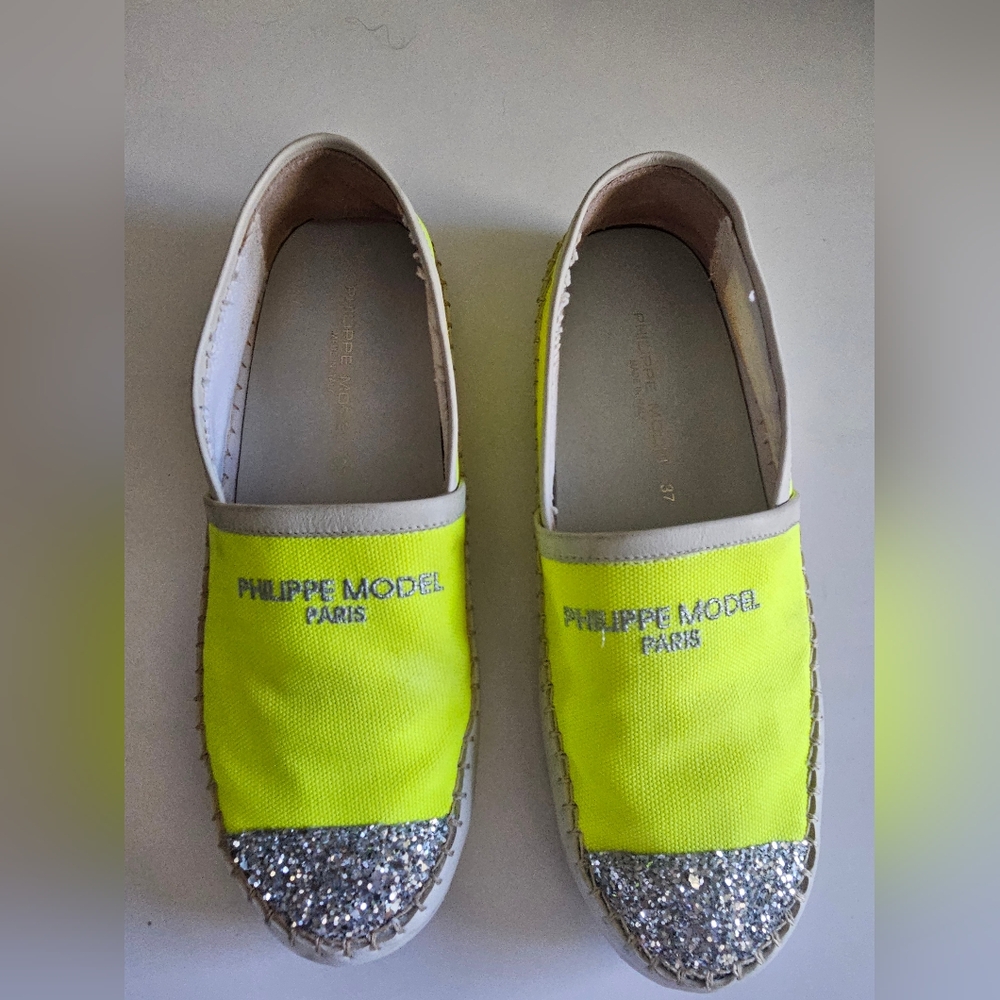 Philippe Model Yellow and Silver Slippers Slip-On Design